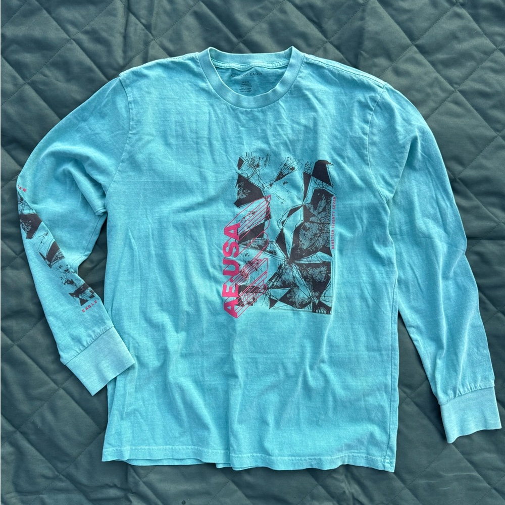 American Eagle Outfitters Teal Long Sleeve Graphic Tee